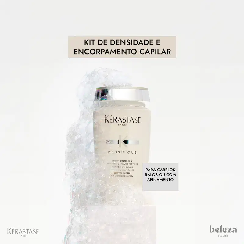 Kit de densidade e encorpamento capilar da marca Kérastase, contendo um frasco de bain densité, um tratamento para cabelos finos ou com perda de volume.