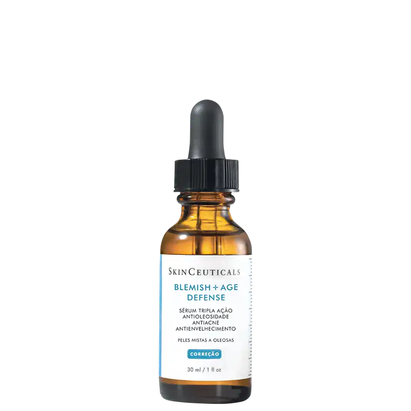A imagem mostra o Sérum Antiacne Blemish + Age Defense da marca SkinCeuticals.