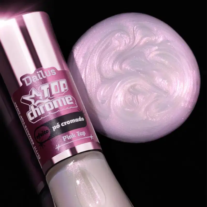 Dailus Top Coat Chrome Esmalte Rosa Efeito Pó Cromado