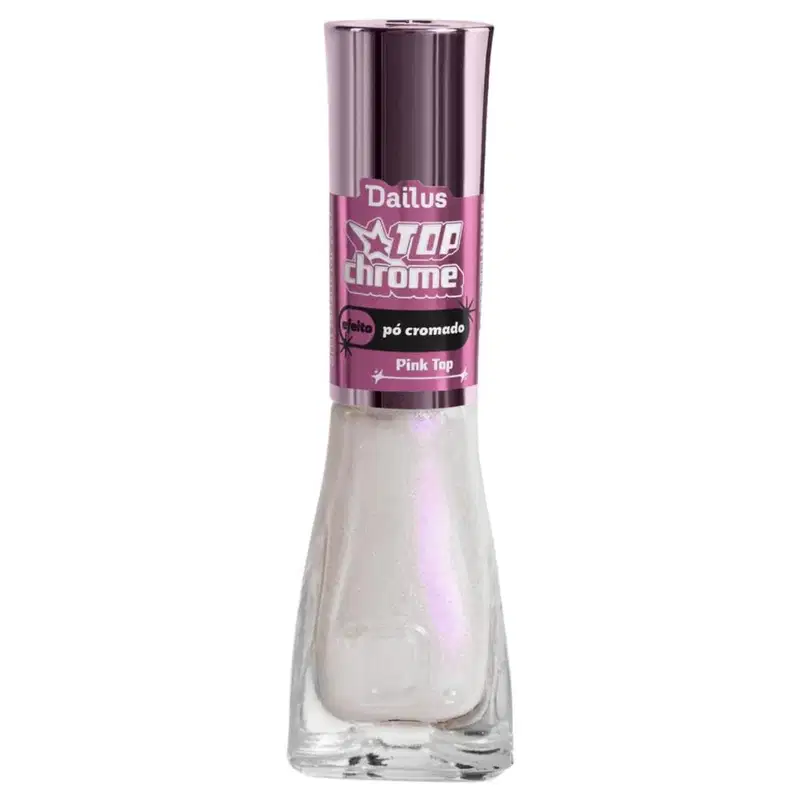 Dailus Top Coat Chrome Esmalte Rosa Efeito Pó Cromado