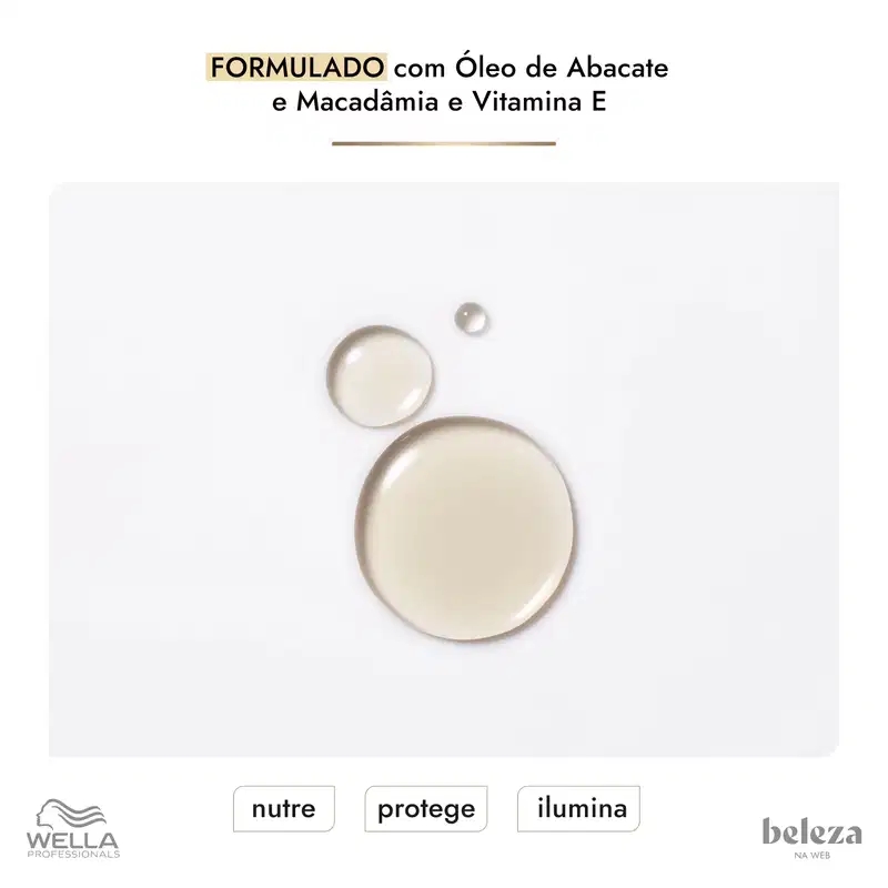 Frasco de 30 ml do produto Wella Professionals Oil Reflections Light, um óleo para reflexos luminosos, com embalagem em tons de bege e branco.