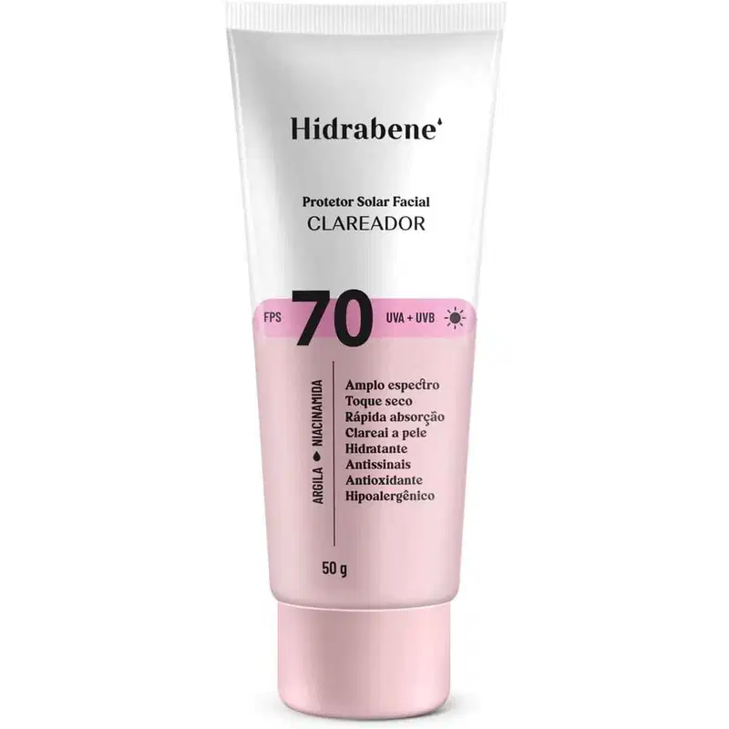 Protetor Solar Facial Hidrabene FPS 70 Clareador 50g