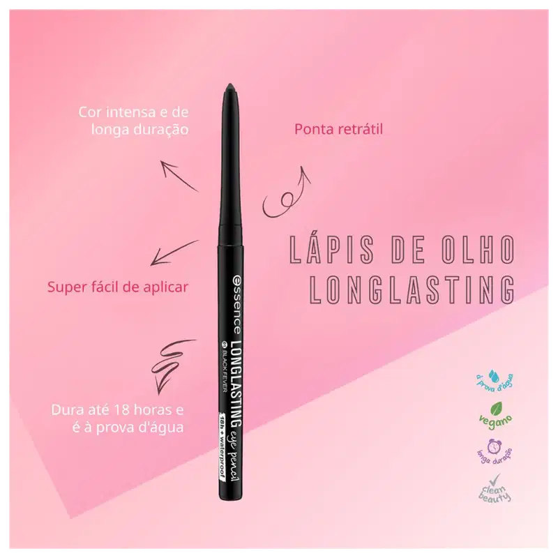 Essence Longlasting 01 Black Fever - Lápis de Olho 0,28g