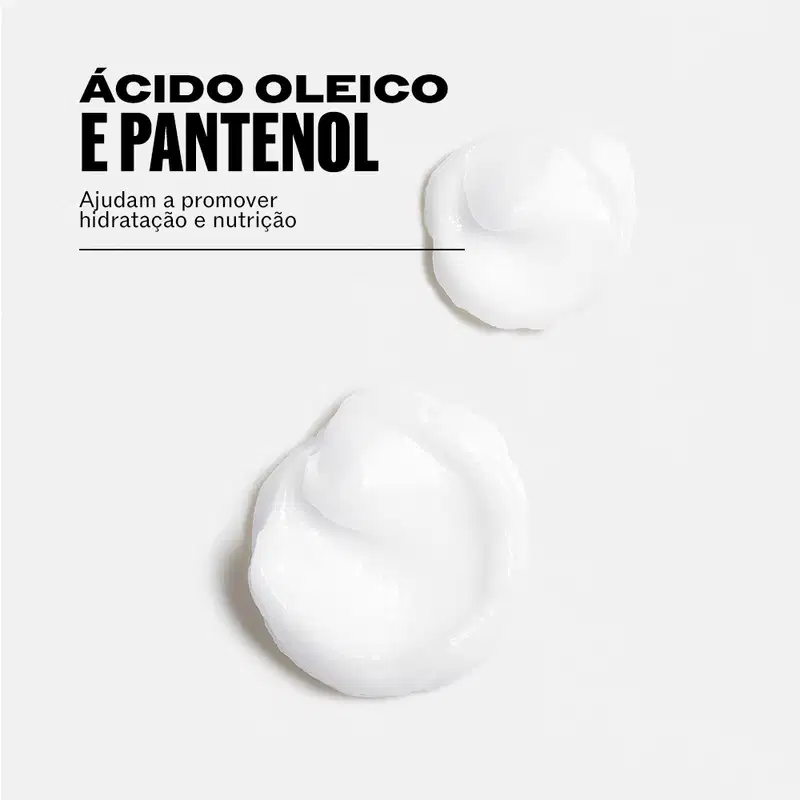 Ácido oleico e pantenol. Ajudam a promover hidratação e nutrição.
