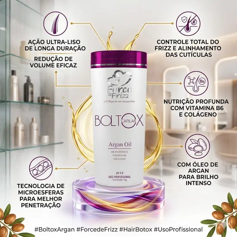 Kit 3 Máscara Boltox Capilar de Argan Oil 1Kg Force - Alinhamento, Hidratação e Brilho