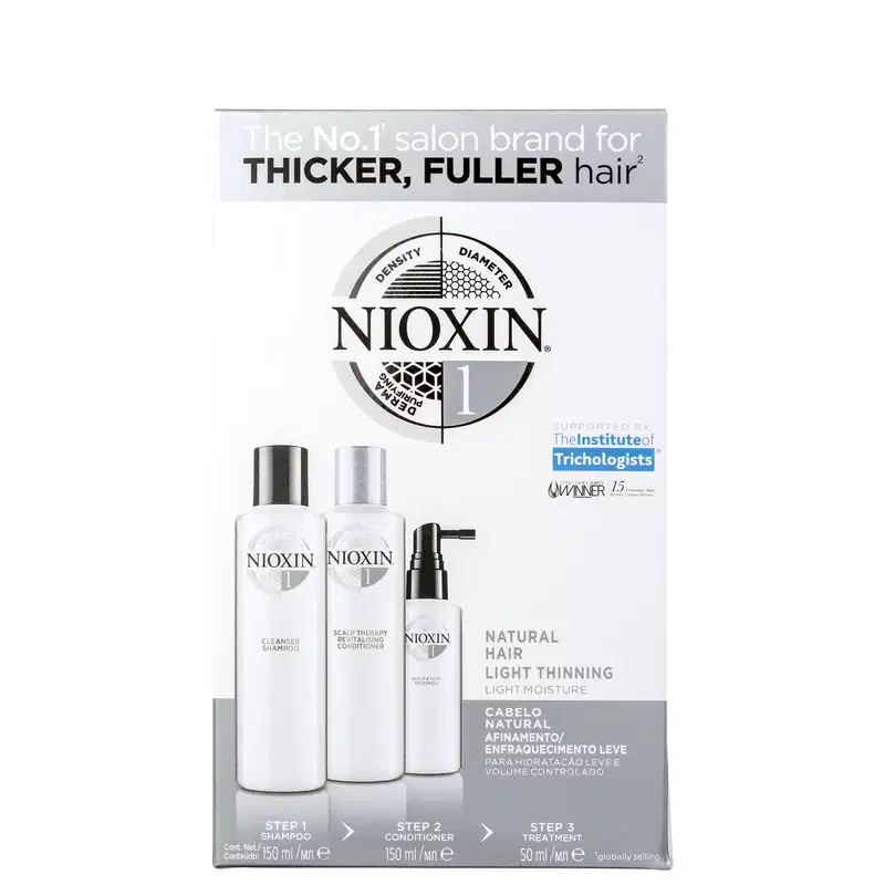 Kit Nioxin Trial Sistema 1 de Tratamento Contra Afinamento Capilar  (3 Produtos)