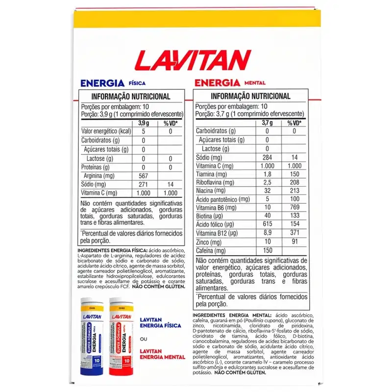 Kit Polivitamínico Lavitan Efervescente Energia Física e Mental 20 comprimidos
