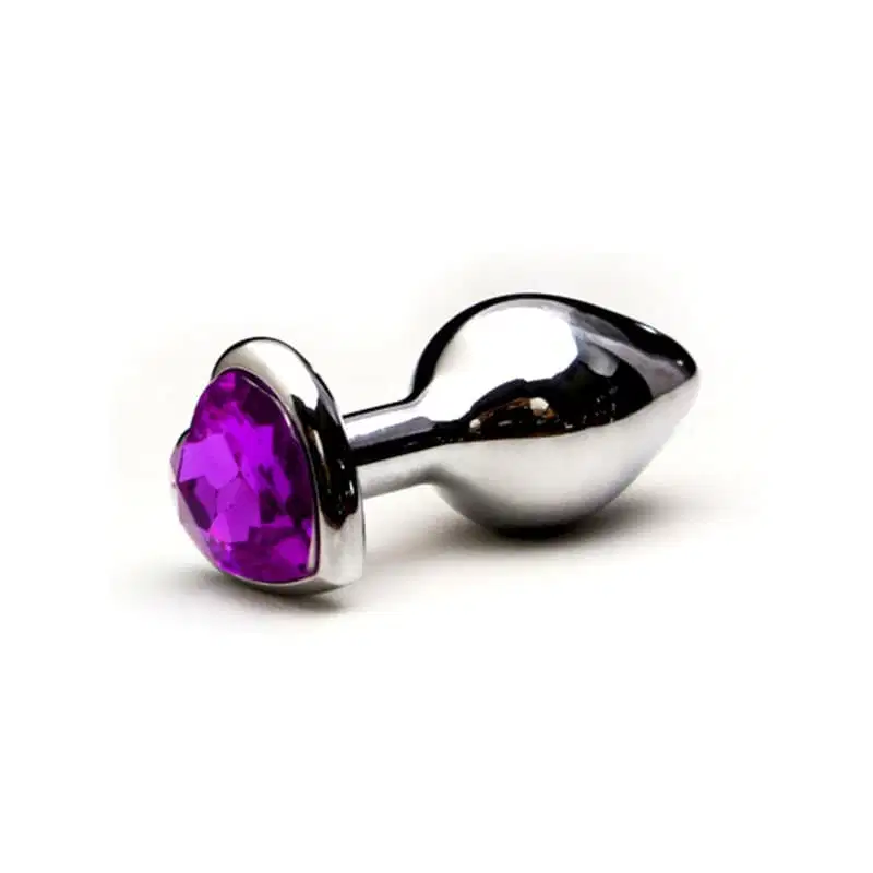 Plug Anal em Metal Grande Base Coração e Cristal Colorido - Rosa