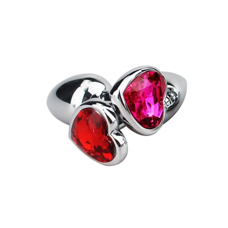Plug Anal em Metal Grande Base Coração e Cristal Colorido Rosa