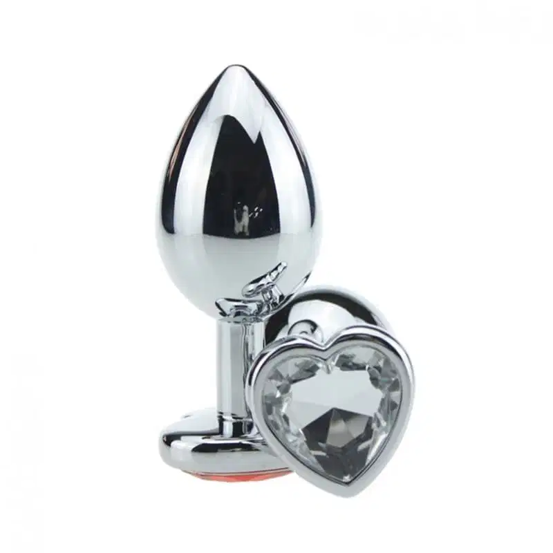 Plug Anal em Metal Grande Base Coração e Cristal Colorido - Rosa