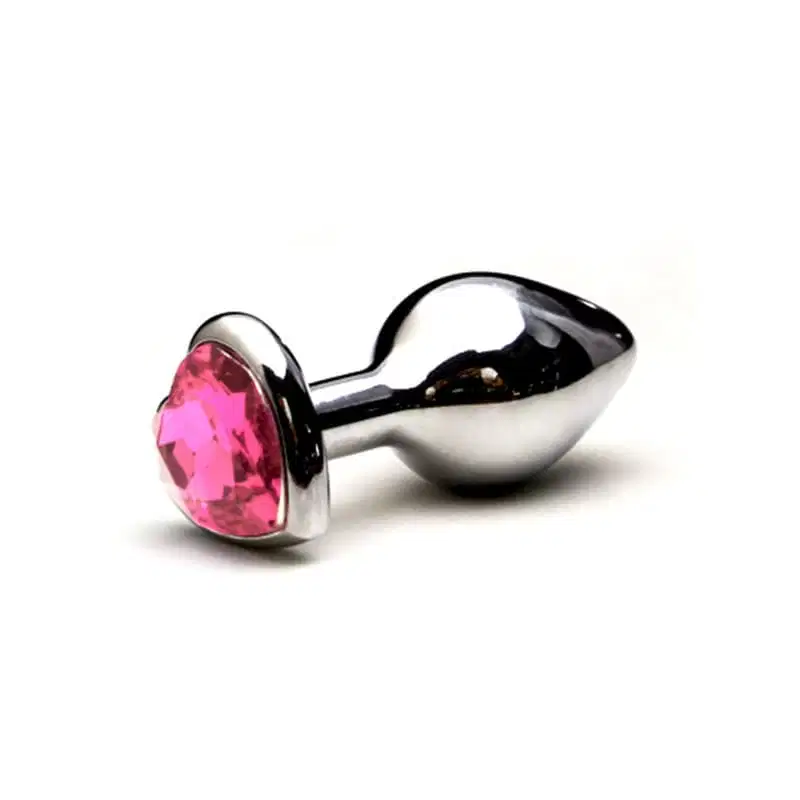 Plug Anal em Metal Grande Base Coração e Cristal Colorido Rosa