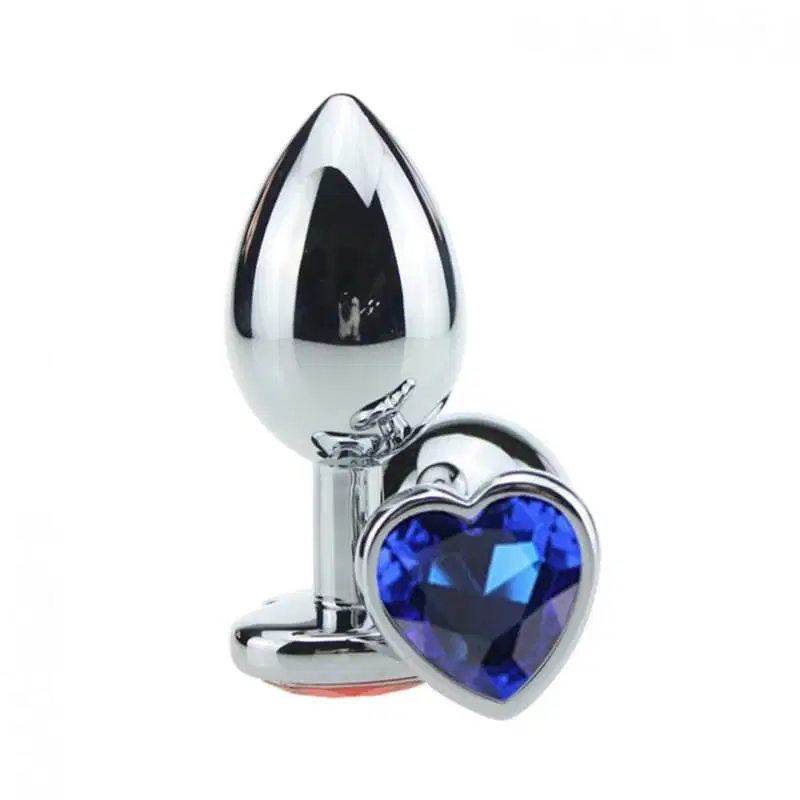 Plug Anal em Metal Grande Base Coração e Cristal Colorido Rosa