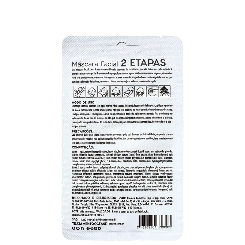 Océane 2 Step Carvão Vegetal e Abacate - Máscara Facial 13g