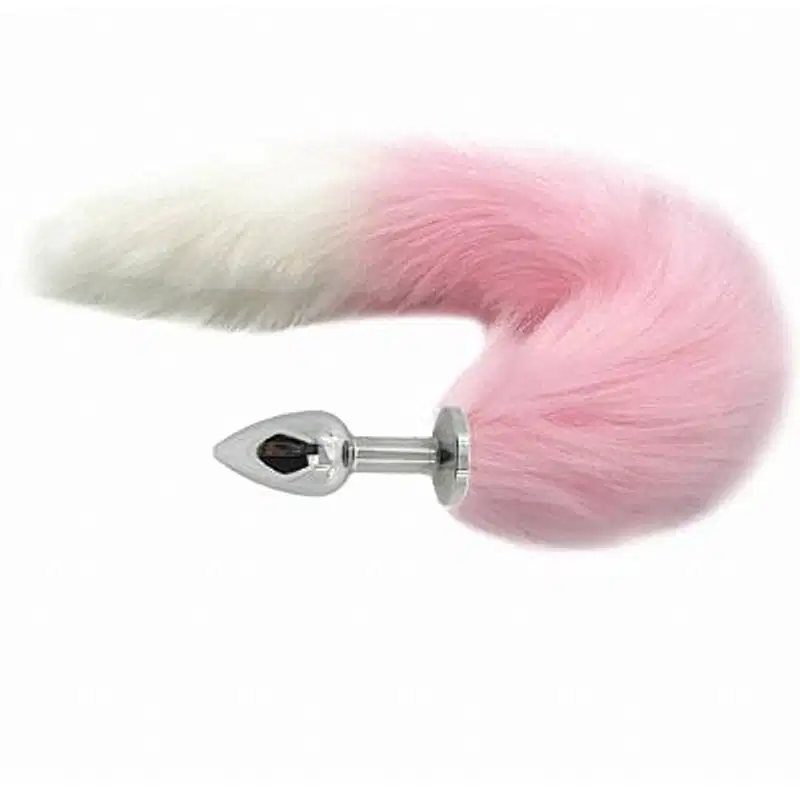 Plug Anal Cauda de Raposa Branco e Rosa