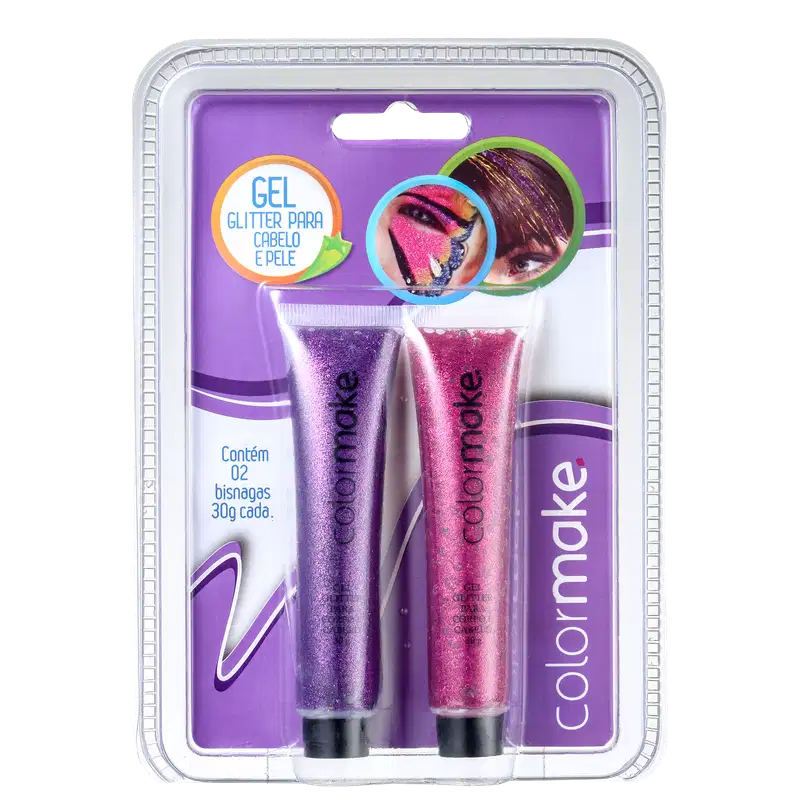 Kit Colormake Gel Glitter Rosa e Roxo (2 Produtos)