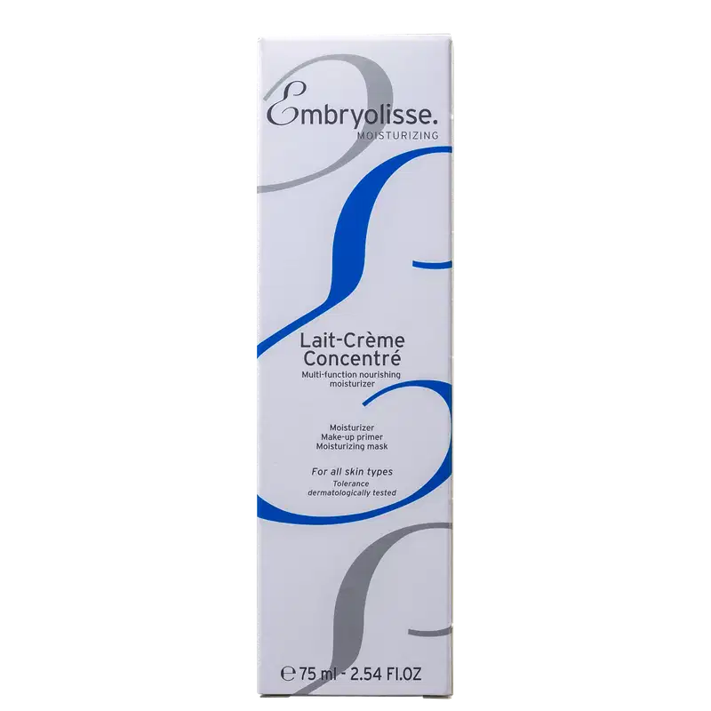 A imagem mostra a caixa retangular do creme Embryolisse Concentré.