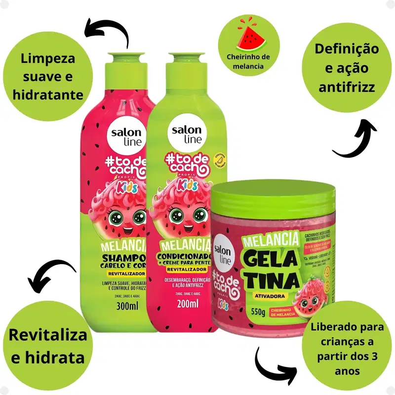 Kit Salon Line Kids: Shampoo e Condicionador + Gelatina Ativadora Melancia