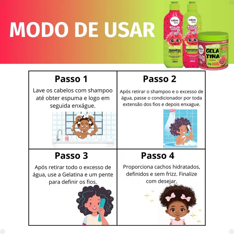 Kit Salon Line Kids: Shampoo e Condicionador + Gelatina Ativadora Melancia
