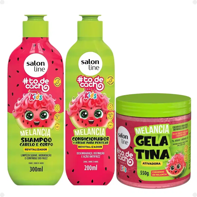 Kit Salon Line Kids: Shampoo e Condicionador + Gelatina Ativadora Melancia