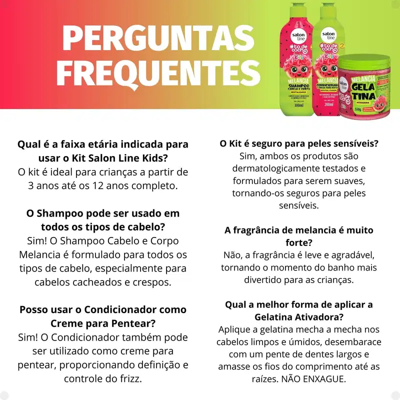 Kit Salon Line Kids: Shampoo e Condicionador + Gelatina Ativadora Melancia
