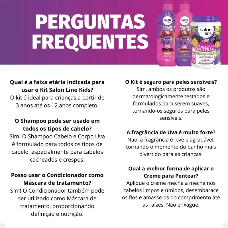 Kit Salon Line Kids: Shampoo e Condicionador + Creme para Pentear 1kg Uva
