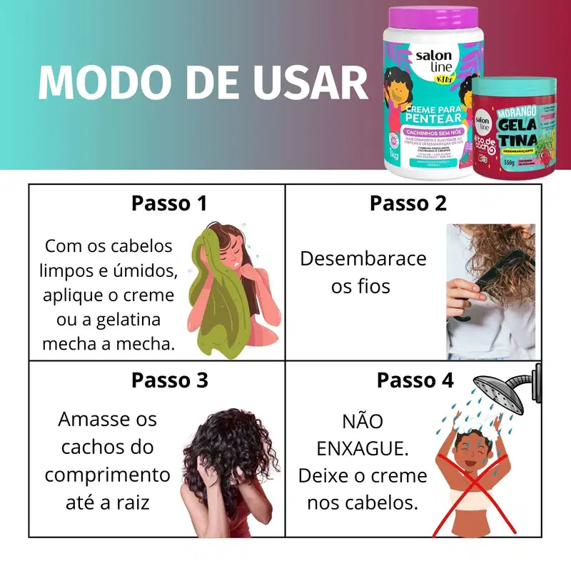 Kit Salon Line Kids: 1 Creme para Pentear e 1 Gelatina Desembaraçante Morango