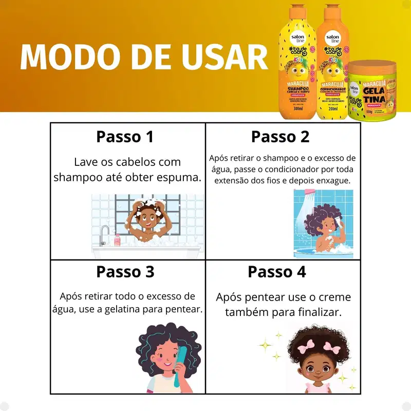 Kit Salon Line Kids: Shampoo + Condicionador e Gelatina Hidratante Maracujá
