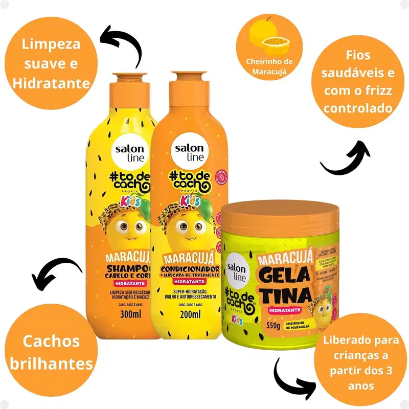 Kit Salon Line Kids: Shampoo + Condicionador e Gelatina Hidratante Maracujá