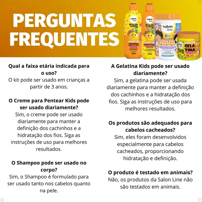 Kit Salon Line Kids: Shampoo e Condicionador + Creme para Pentear 1kg e Gelatina Hidratante Maracujá