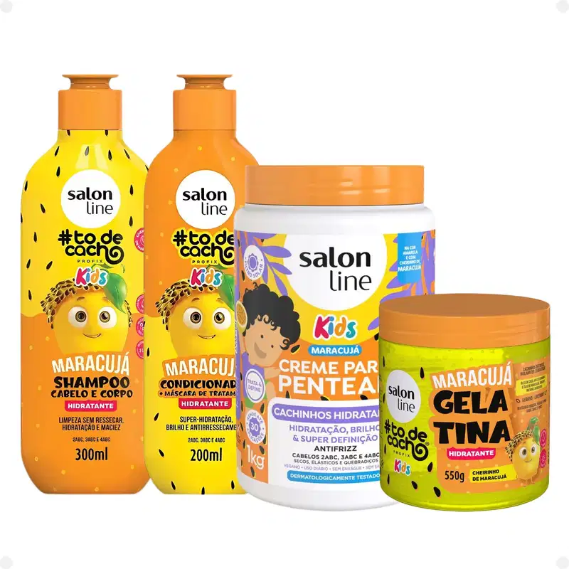 Kit Salon Line Kids: Shampoo e Condicionador + Creme para Pentear 1kg e Gelatina Hidratante Maracujá