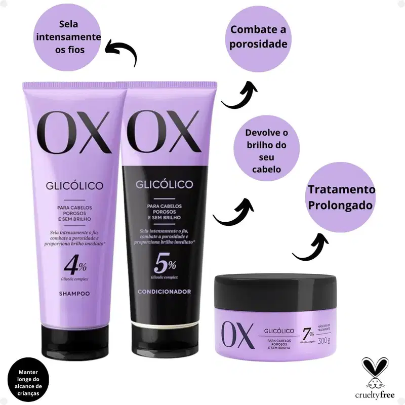Kit Ox Glicólico: Shampoo, Condicionador e Máscara 240ML
