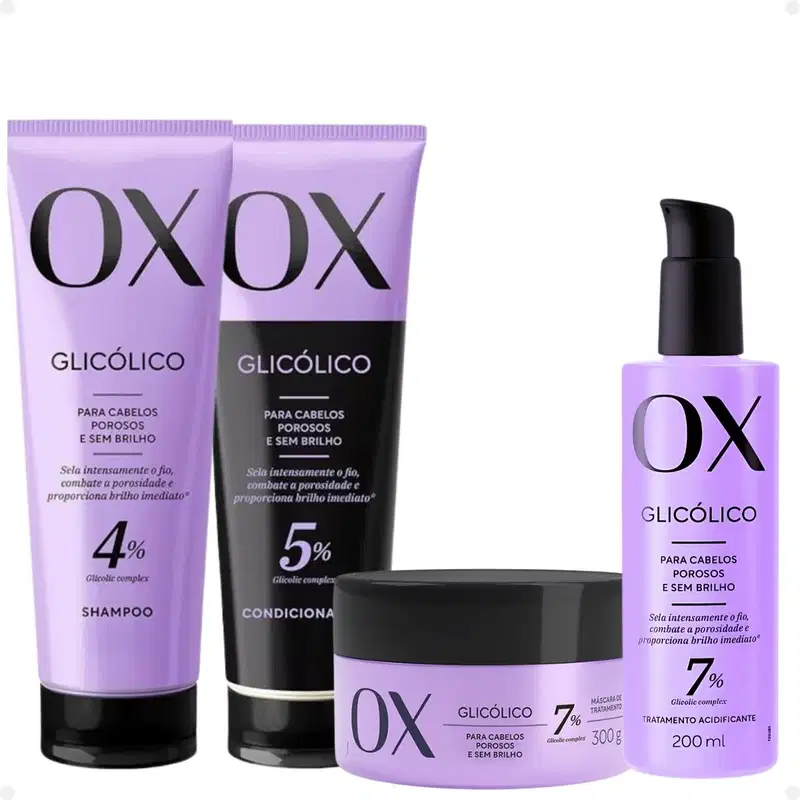 Kit Ox Glicólico: Shampoo, Condicionador 240ml e Máscara + Acidificante