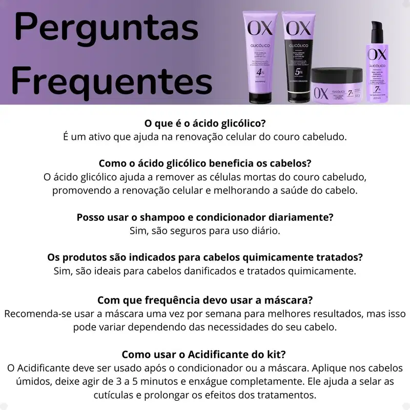 Kit Ox Glicólico: Shampoo, Condicionador 240ml e Máscara + Acidificante