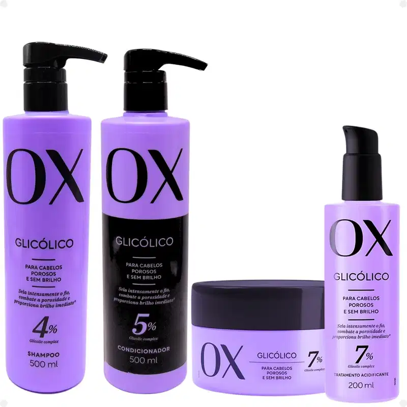 Kit Ox Glicólico: Shampoo, Condicionador 500ml e Máscara + Acidificante