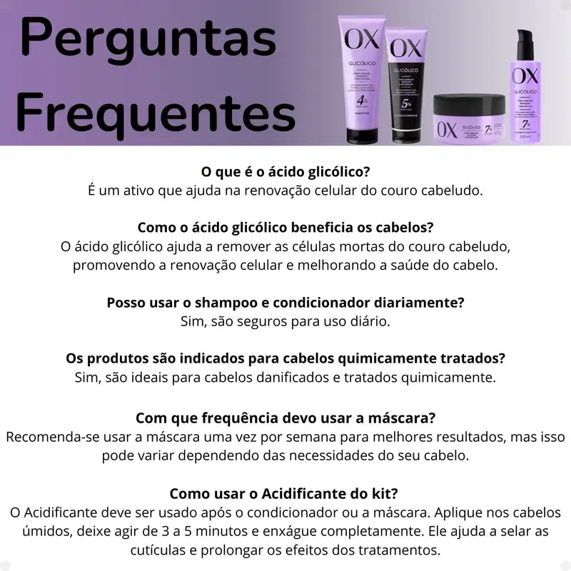 Glicólico: Shampoo, Condicionador 170ml e Máscara + Acidificante