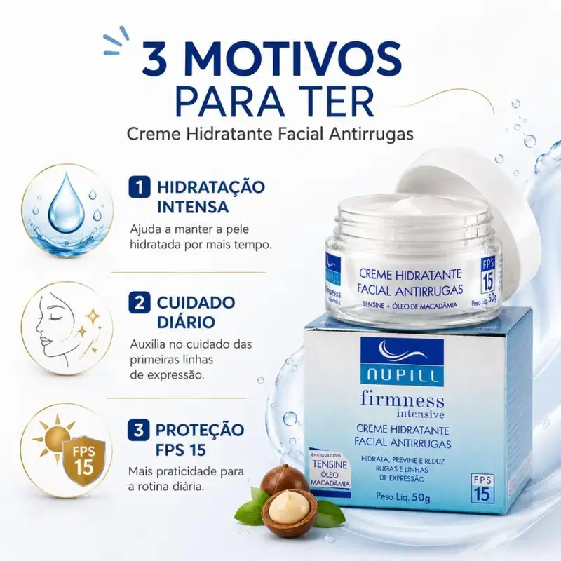 Kit Nupill Firmness Intensive: 3 Cremes Hidratante Facial Antirrugas Fps 15 50g