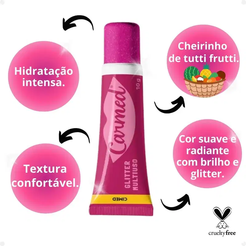 Hidratante Labial Cimed Carmed Glitter 3 em 1, 10g.