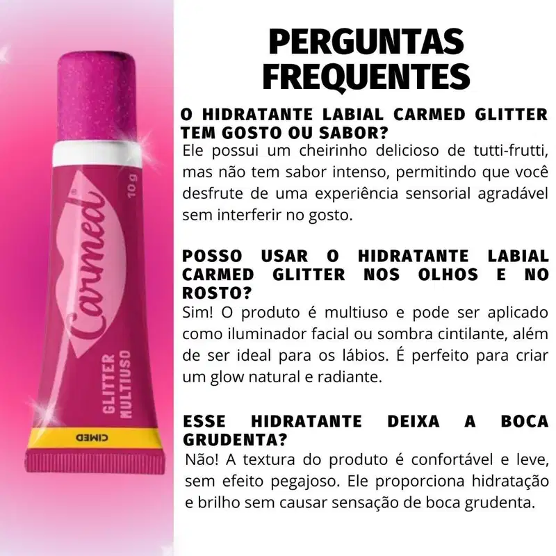 Hidratante Labial Cimed Carmed Glitter 3 em 1, 10g.