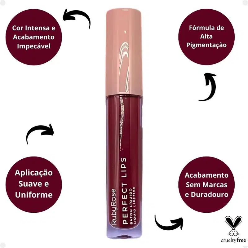 Batom Líquido Ruby Rose Perfect Lips Fearless HB-L6200-1