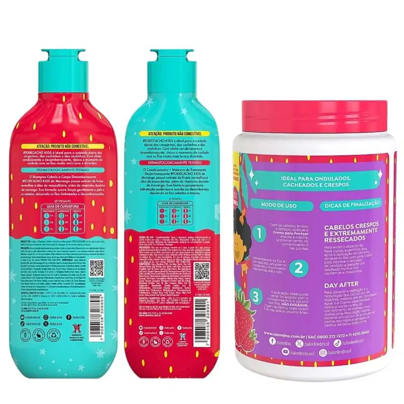 Kit Salon Line Kids: Shampoo e Condicionador + Creme para Pentear Morango