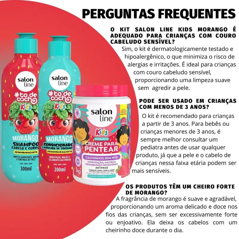 Kit Salon Line Kids: Shampoo e Condicionador + Creme para Pentear Morango