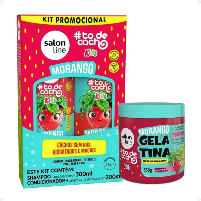 Kit Salon Line Kids: Shampoo e Condicionador + Gelatina Desembaraçante Morango