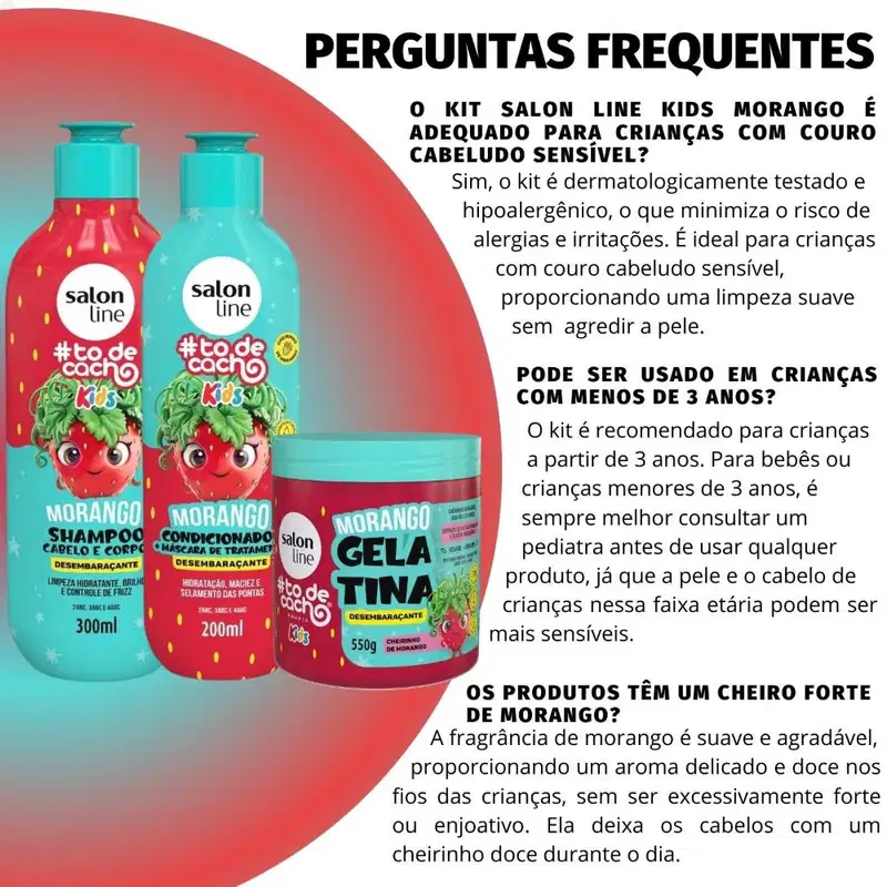 Kit Salon Line Kids: Shampoo e Condicionador + Gelatina Desembaraçante Morango