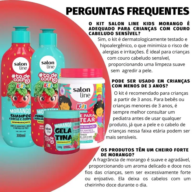 Kit Salon Line Kids: Shampoo e Condicionador + Creme para Pentear 1kg e Gelatina Desembaraçante Morango