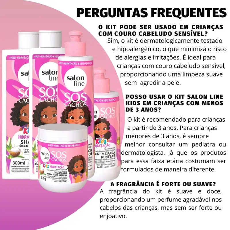 Kit Salon Line SOS Cachos Kids: Shampoo e Condicionador + Creme para Pentear, Ativador de Cachos e Máscara de Hidratação Intensa Hidratação