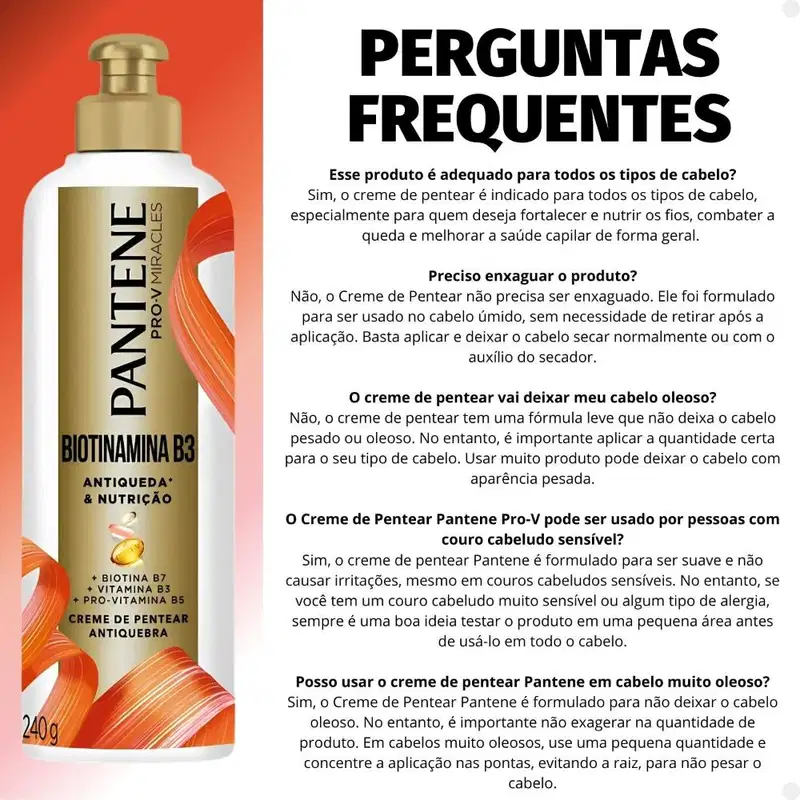 Creme de Pentear Pantene Pro-v Biotinamina B3 Antiqueda e Nutrição 240g