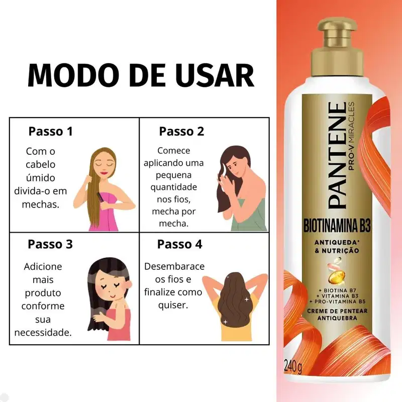 Creme de Pentear Pantene Pro-v Biotinamina B3 Antiqueda e Nutrição 240g
