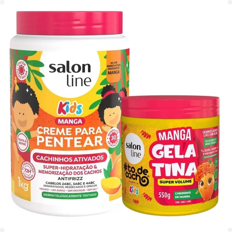 Kit Salon Line Kids: 1 Creme para Pentear Cachinhos Ativados e 1 Gelatina Super Volume Manga
