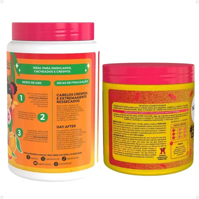 Kit Salon Line Kids: 1 Creme para Pentear Cachinhos Ativados e 1 Gelatina Super Volume Manga