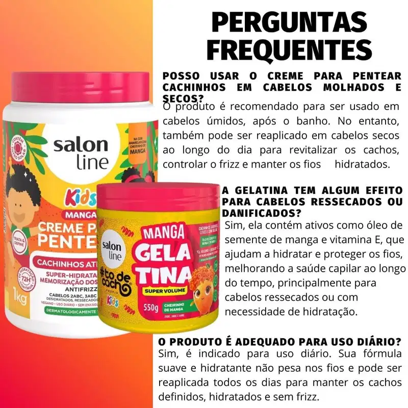 Kit Salon Line Kids: 1 Creme para Pentear Cachinhos Ativados e 1 Gelatina Super Volume Manga